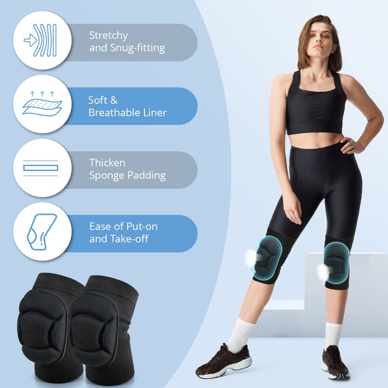 2 Pack Volleyball Knee Pads for Men Women - Thick Sponge Anti-Slip Sports Knee Sleeves, Protective Gear for Volleyball, Football, Yoga, Dance, Gardening