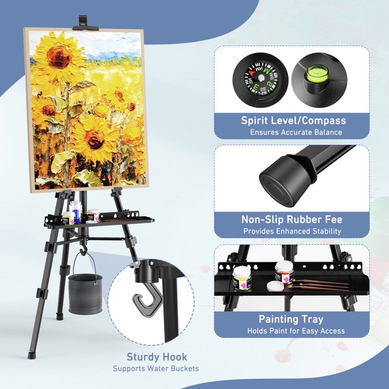 Adjustable Art Easel Stand for Painting and Display - Portable Tripod with Bag, Black