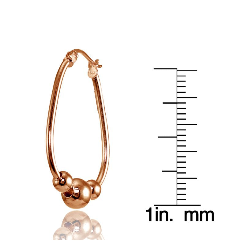 Sterling Silver Beaded Hoop Earrings with Rose Gold Flash - 30mm
