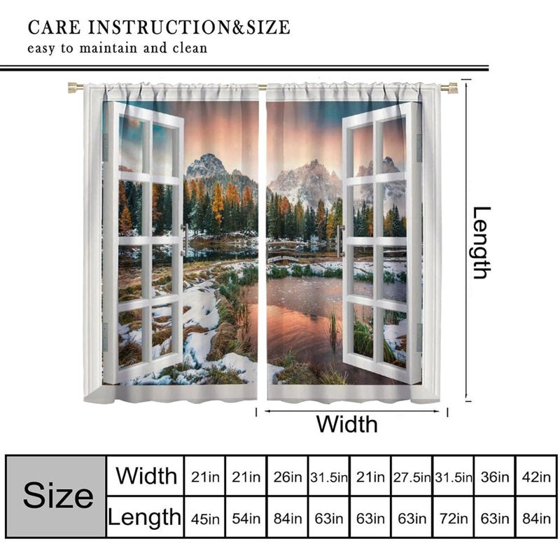 Autumn Landscape Blackout Curtains for Living Room - Fall Mountain Forest Lake Design