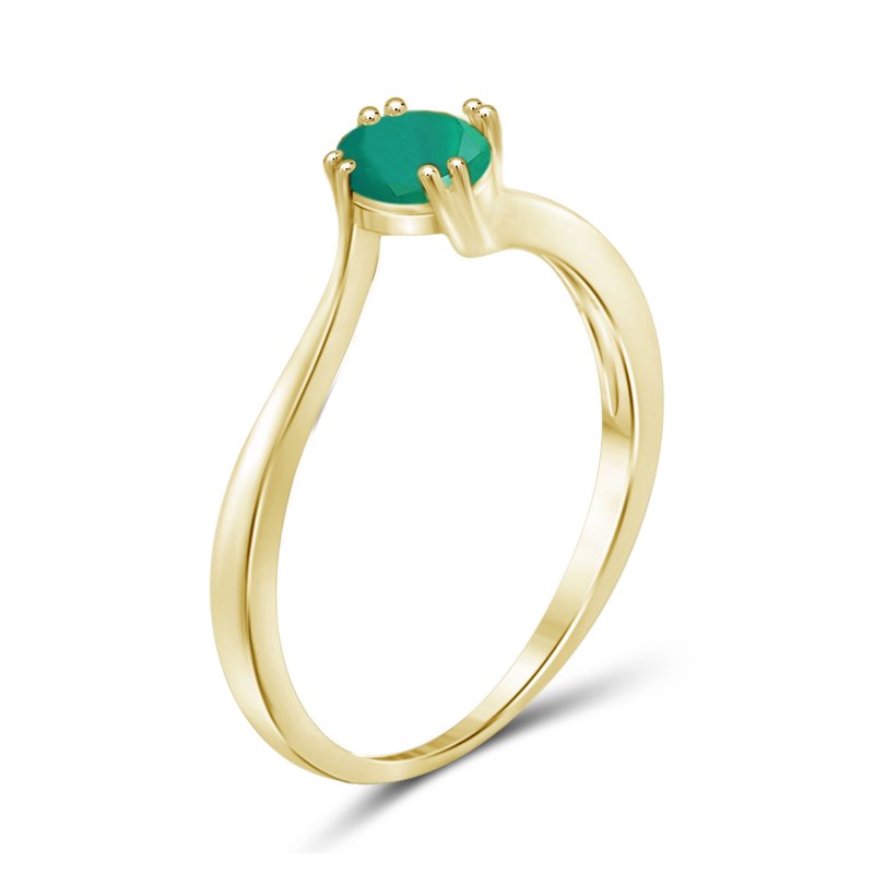 Emerald Birthstone Ring 0.45 Carat 14K Gold Plated Silver Jewelry for Women