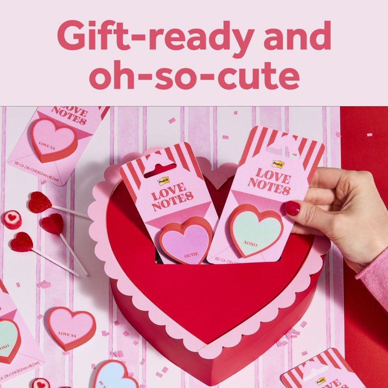 Post-it Heart Stamp and Pink Envelope Love Notes Set - Valentines Day Gift