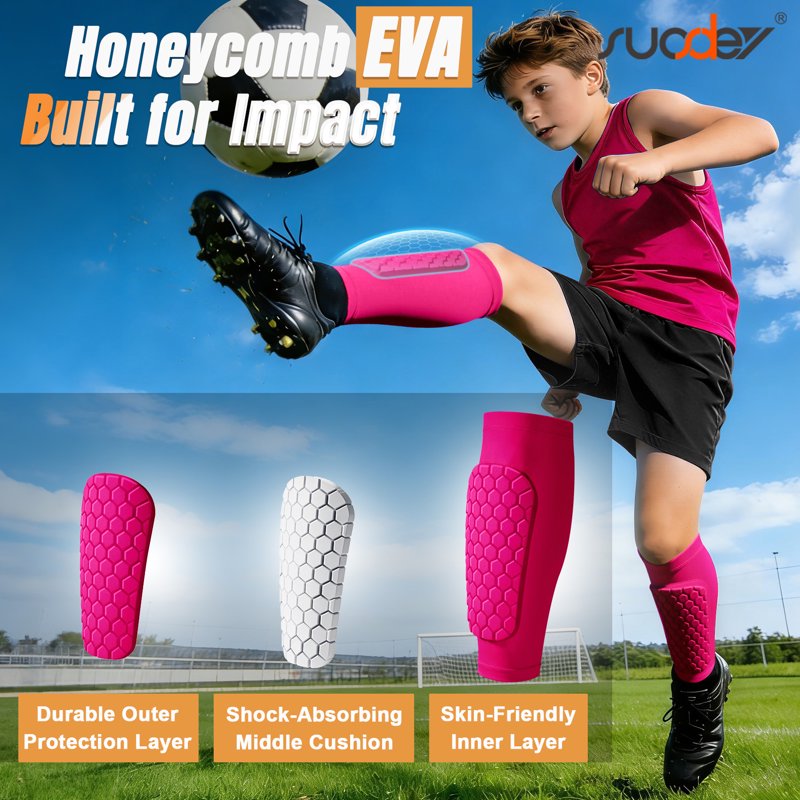 Shin Guards for Kids, Youth & Adults – SUOSDEY Calf Compression Sleeve with Honeycomb Pads (XXS-Calf:9\"-10.6\", Hot Pink)