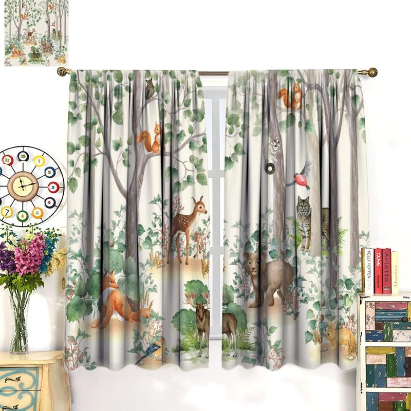 Kids Cartoon Forest Animal Curtains Set - Insulated Window Drapes for Nursery & Bedroom