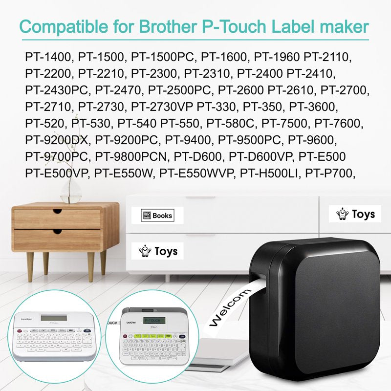 5 Pack Laminated Label Tape for Brother P-touch TZe-251, 24mm White Adhesive Labels