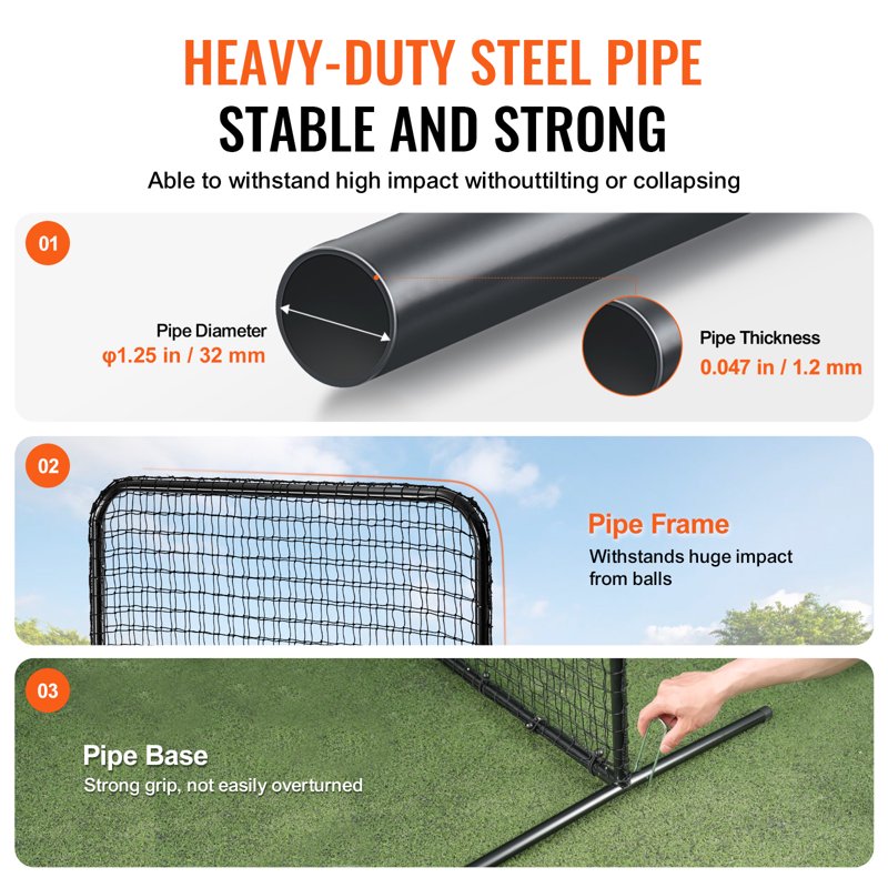 Baseball & Softball Pitching Screen 7x7 ft Portable Safety Net with Carry Bag