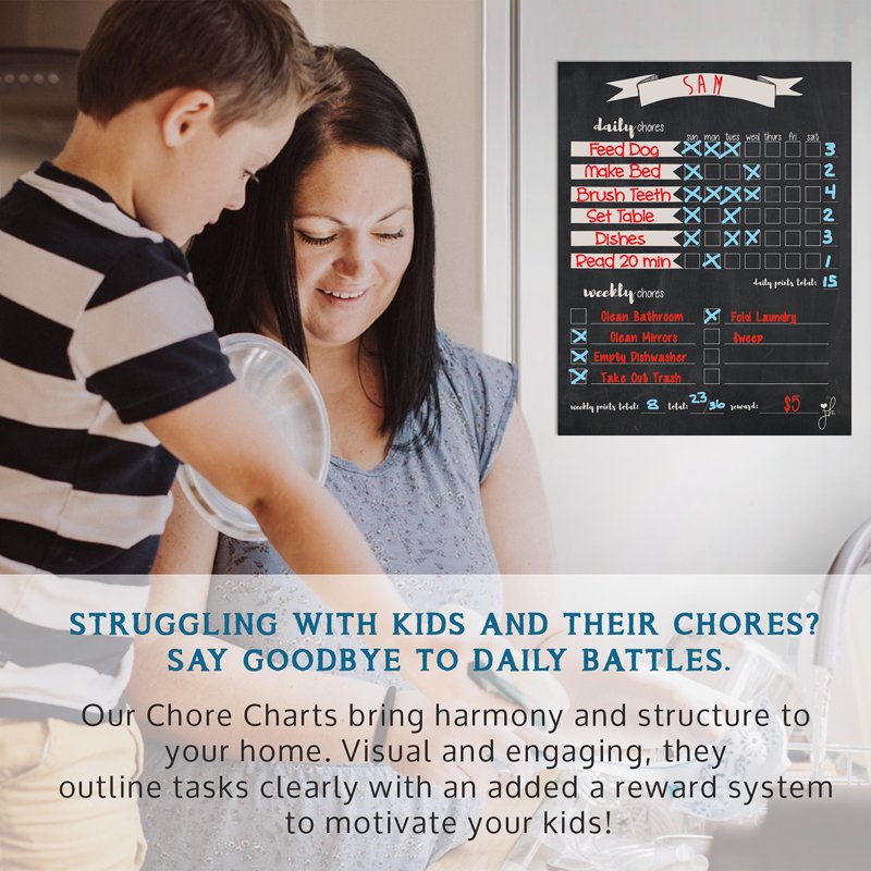 Kids Magnetic Chore Chart with Reward Tracker - Dry Erase Household Organizer 11x14
