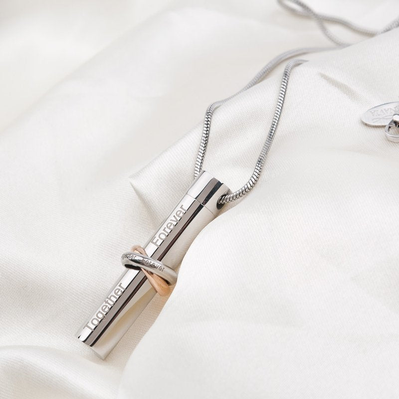 Cylinder Memorial Cremation Jewelry Necklace Ashes Holder - Together Forever