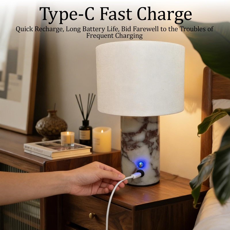 Marble Table Lamp with USB Charging Touch Dimmable Night Light