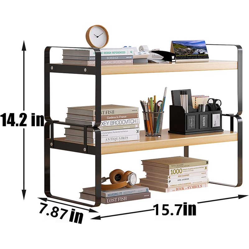 Wooden Desktop Organizer Shelf for Home Office and Workspace