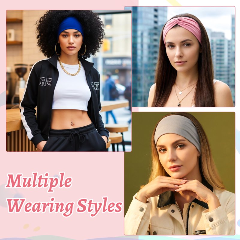 Wide Non-Slip Fashion Headbands for Women - 10 Pack Boho & Workout Styles
