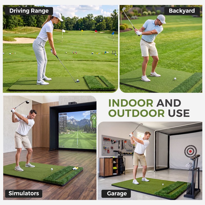 Vipuse 5*4 FT Premium Golf Hitting Mat – Indoor/Outdoor Practice with Fairway & Rough Turf (Includes Balls, Tees & Strap) 5*4 FT