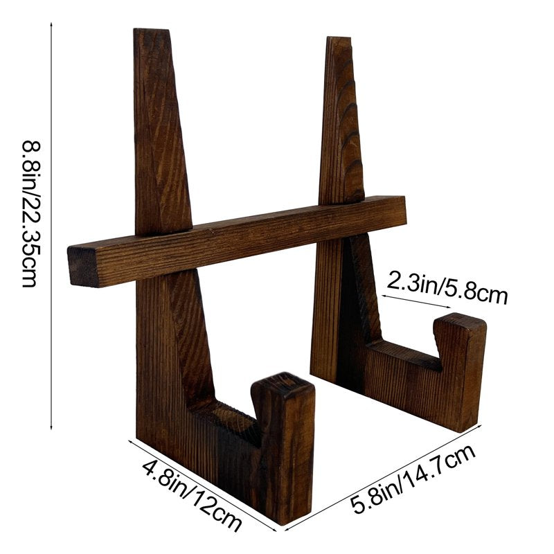 Wooden Plate Display Stand - Rustic Wood Photo & Plate Holder, 8.8 Inch