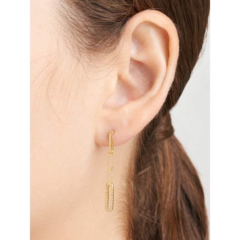 Gold Over Sterling Silver Cubic Zirconia Paperclip Earrings - Hypoallergenic