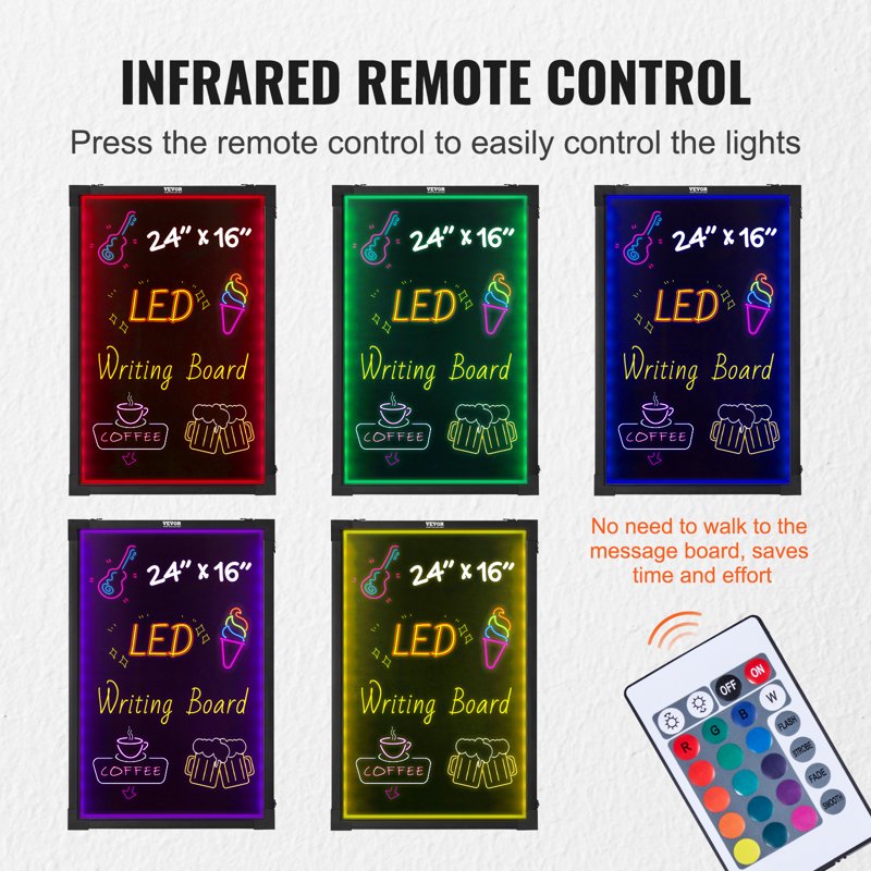 LED Message Writing Board 24x16 Inch Neon Light Sign with Markers & Remote