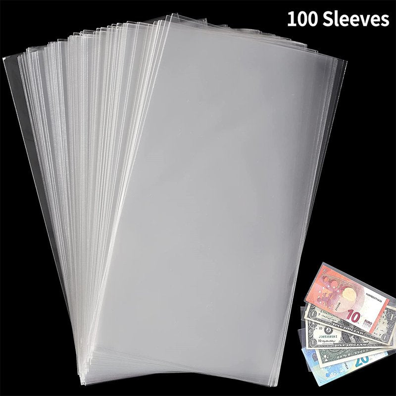 100 Pcs Clear Currency Sleeves for Banknotes and Collectibles