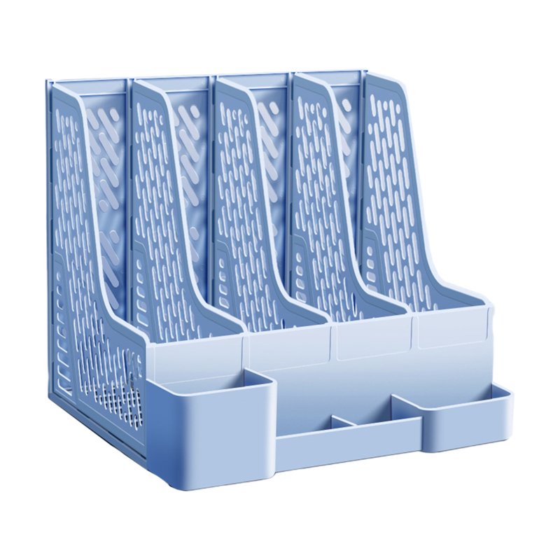Multi-Compartment Desk File Organizer with Detachable Pen Holders - Plastic Storage Rack for Office and Home