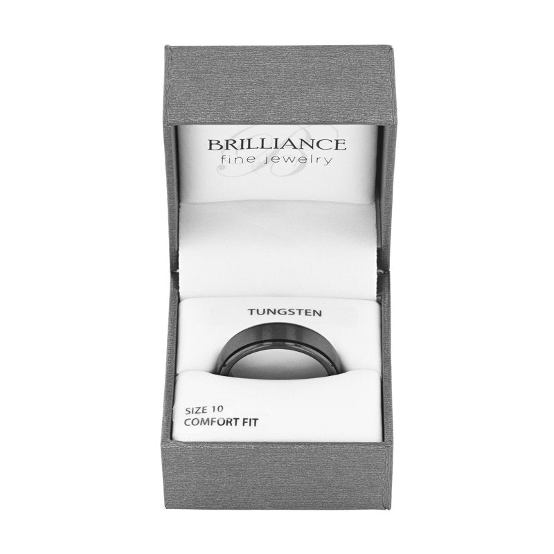 Men's Black Tungsten Grooved Satin Comfort Fit 6MM Wedding Band - Mens Ring
