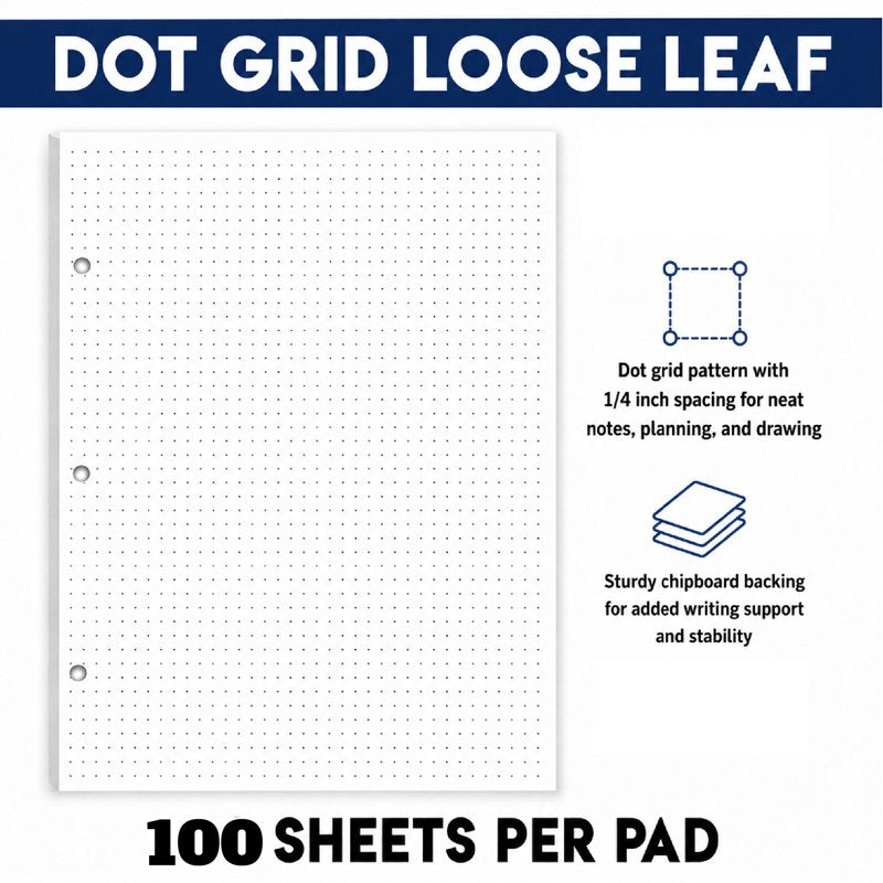 Dot Grid Loose Leaf Paper 8x11 Inches, 100 Sheets, 3-Hole Punched for Binders and Journals