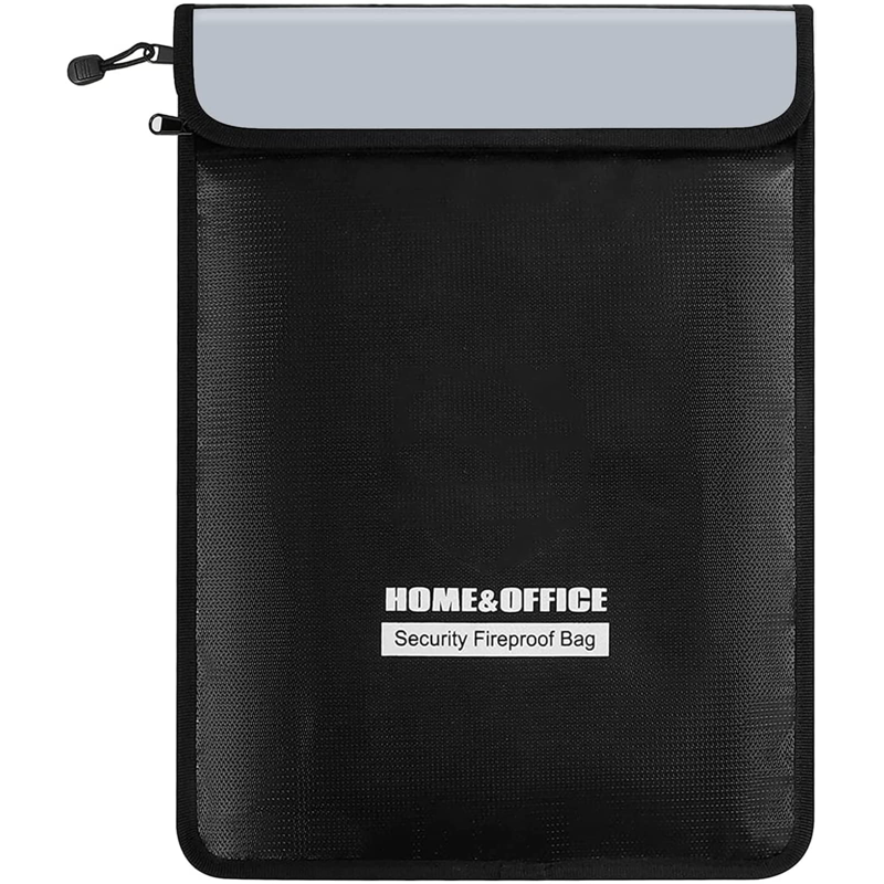 Fireproof Waterproof Document Bag 15x11in Silicone-Coated Fiberglass Black