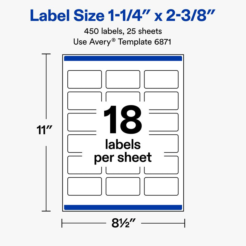 Address Labels 1-1/4 x 2-3/8 Matte White Printable Stickers - 450 Pack