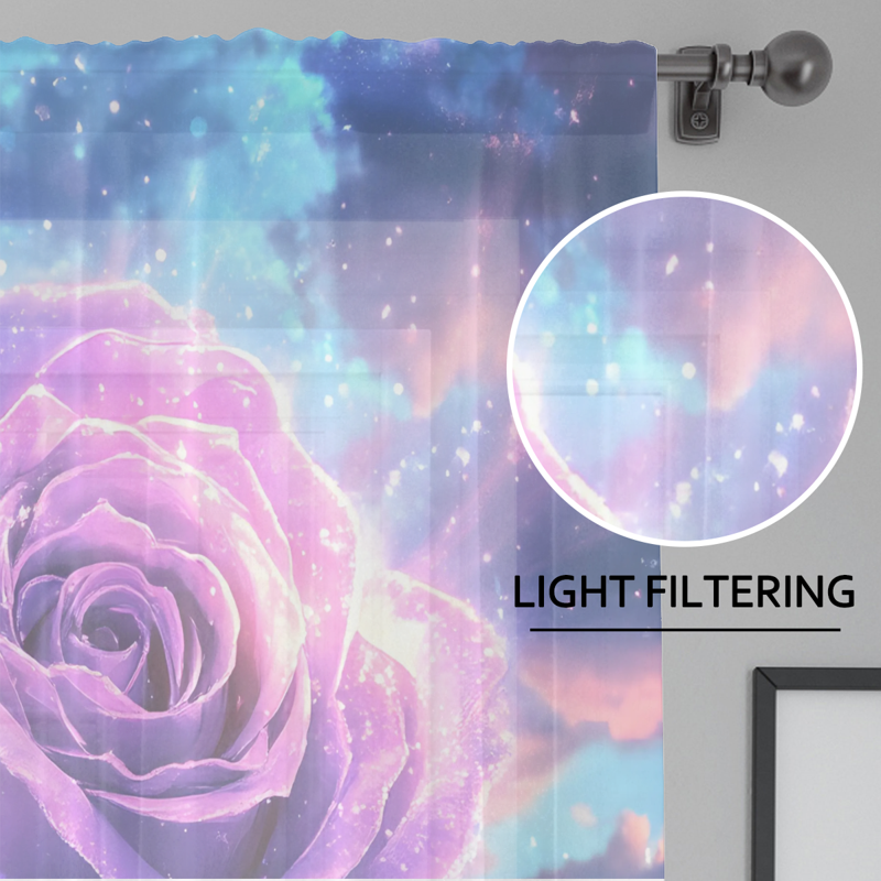 Purple and Ocean Sheer Curtains 84 Inch Long, 2 Panels, Light Filtering Window Drapes