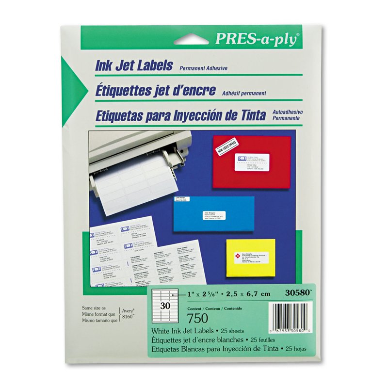 Address Label Sheets for Laser Printers - 1 x 2.63 White Permanent Labels, 250 Sheets