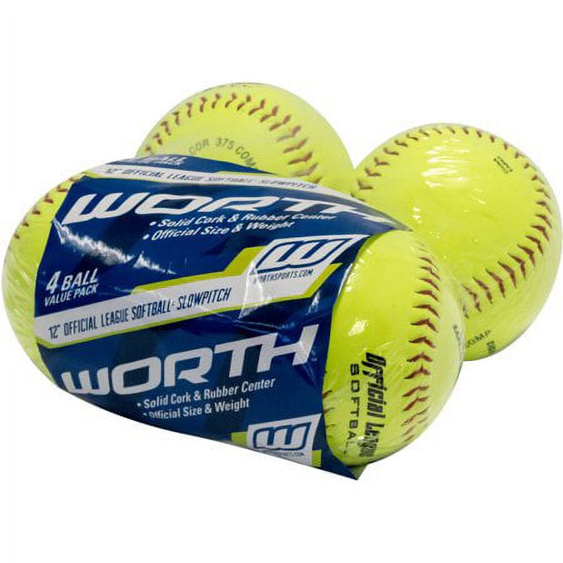 Slow Pitch Softballs 12 Inch Yellow Practice Softballs (4 Pack)