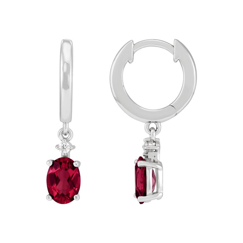 Sterling Silver Oval Garnet Hoop Earrings with Cubic Zirconia - Formal & Everyday Jewelry