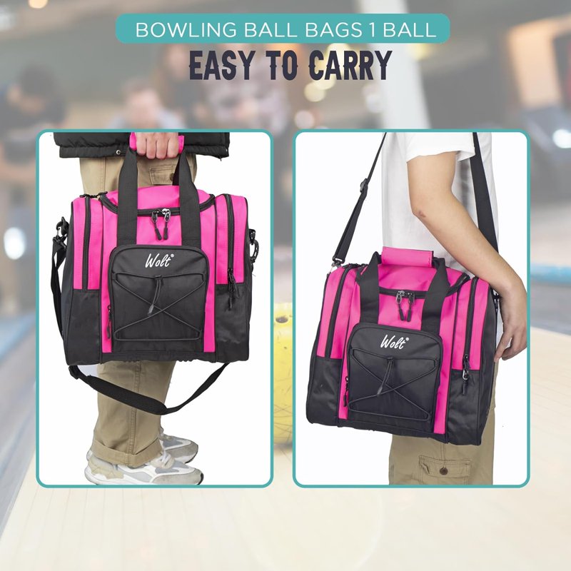 WOLT Bowling Ball Tote Bag for Women Pink – Single Ball Holder, Padded, 2 Shoes Pockets