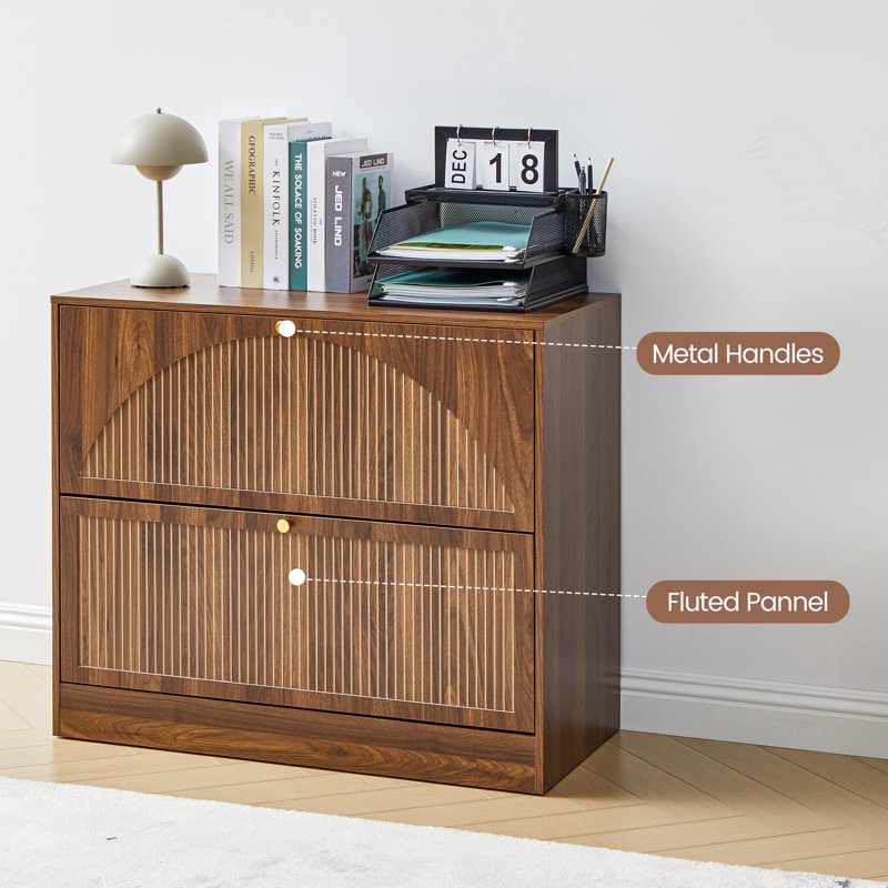 Walnut 2-Drawer Vertical File Cabinet Set - Modern Storage Organizer for Home Office