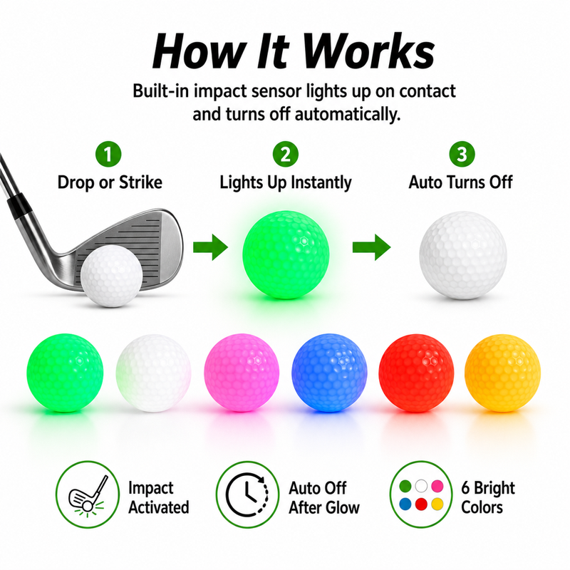 Glow in The Dark LED Golf Balls - Night Golf Light Up Set for Men & Kids