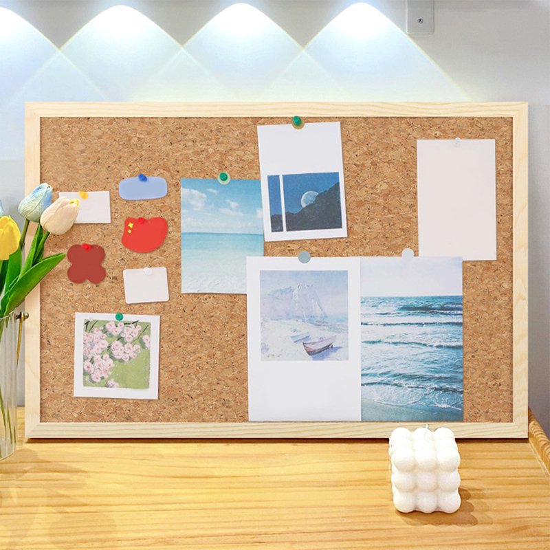 Wall Cork Bulletin Board with Traceless Hooks - Office & Home Memo Board, Natural Wood Frame, Size M