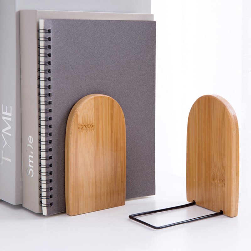 Natural Bamboo Bookend Set - Heavy Duty Anti Slip Office Shelf Holders