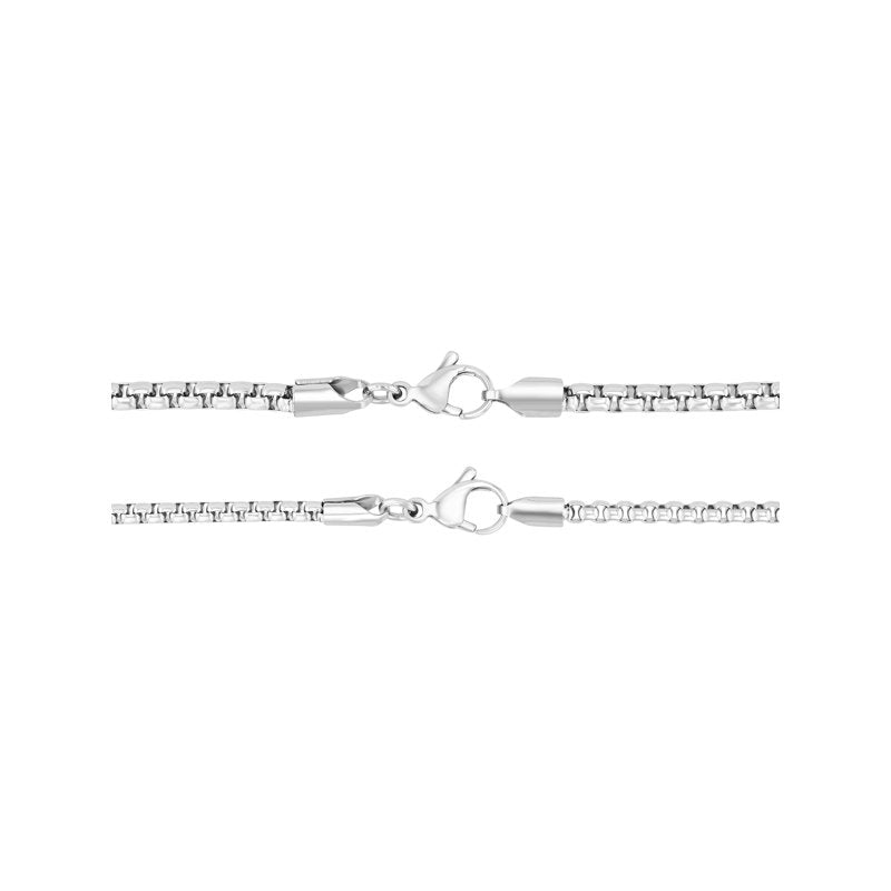 Men's Stainless Steel Chain Set of 2 Rounded Box Chains - Believe by Brilliance