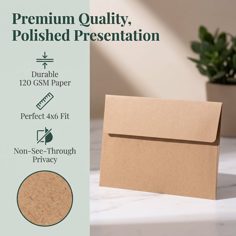 Self-Seal Kraft Envelopes for 4x6 Photos & Invitations - 70 Pack