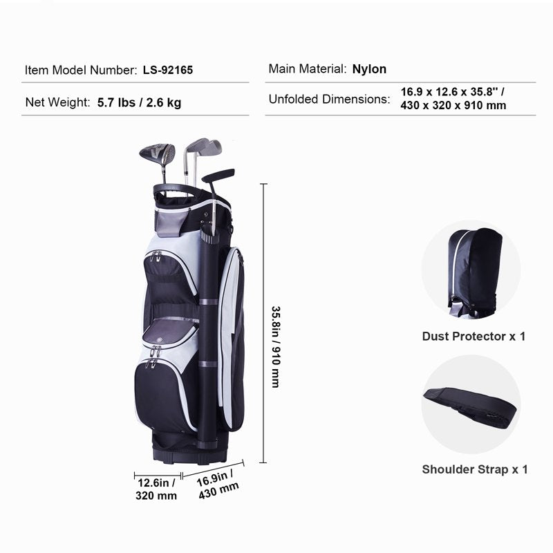 KFFKFF Golf Bag 14-Way Organizer 36" with Pockets, Nylon, Handles, Dust Protection — Variation: 36" 7Pockets Black