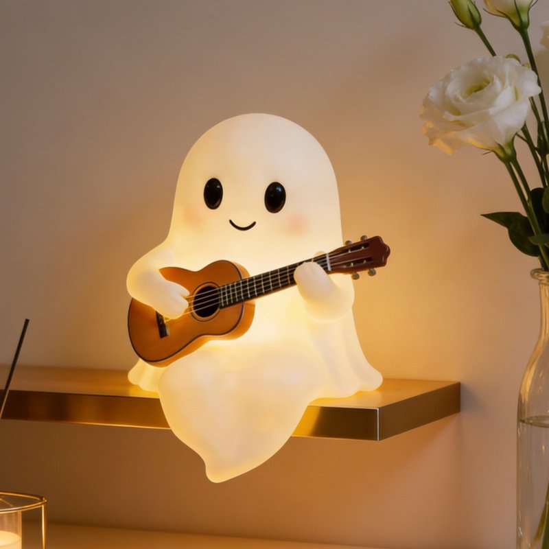 Halloween Ghost Night Light - Cute Ghost Playing Guitar Figurine Lamp for Party Bedroom Home