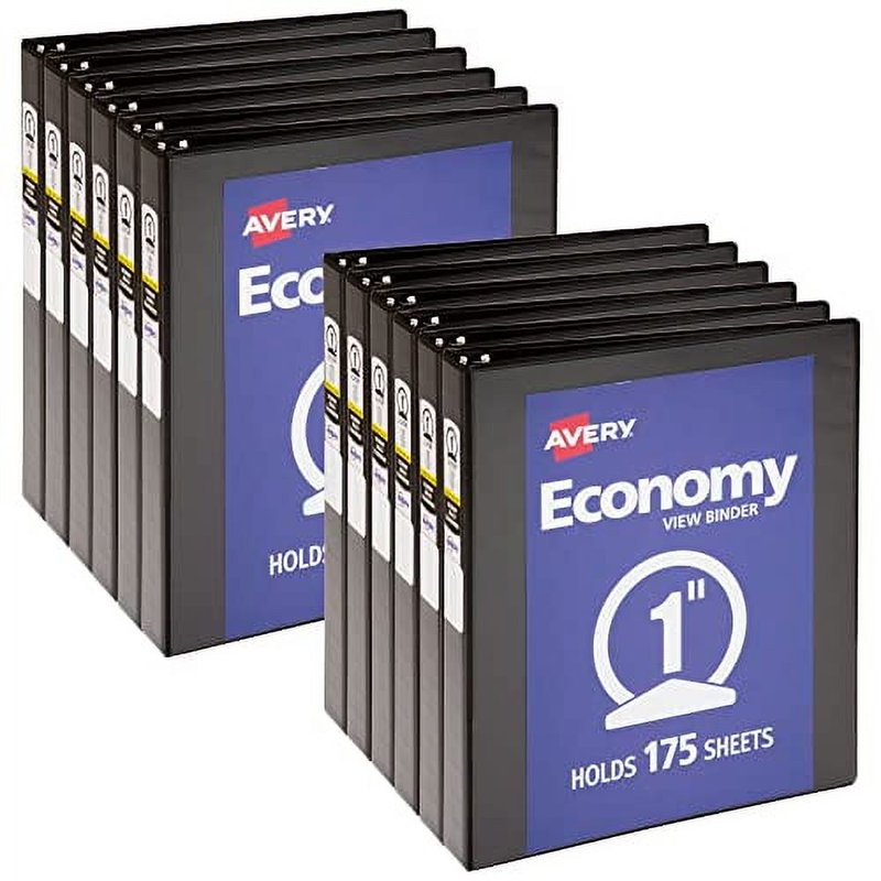 3-Ring View Binder, 1 Inch Capacity, Black, Pack of 12 - Office Organization