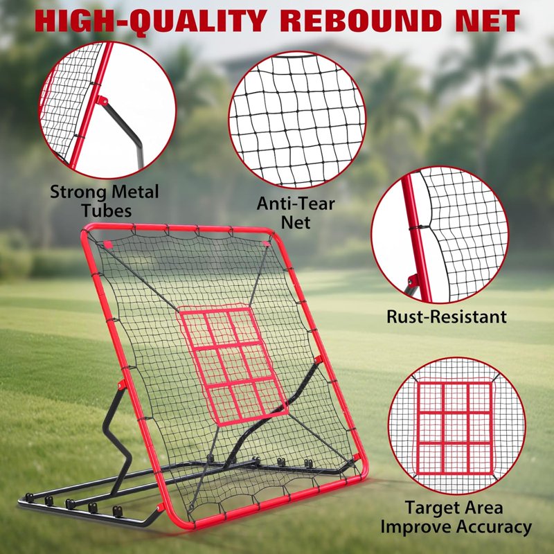 Baseball Rebounder Net 4x4.5 ft Heavy Duty Training Bounce Back Net with Adjustable Angles