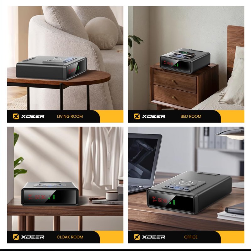 Biometric Safe with Wireless Charging and Digital Clock - Home Security Safe with Keypad