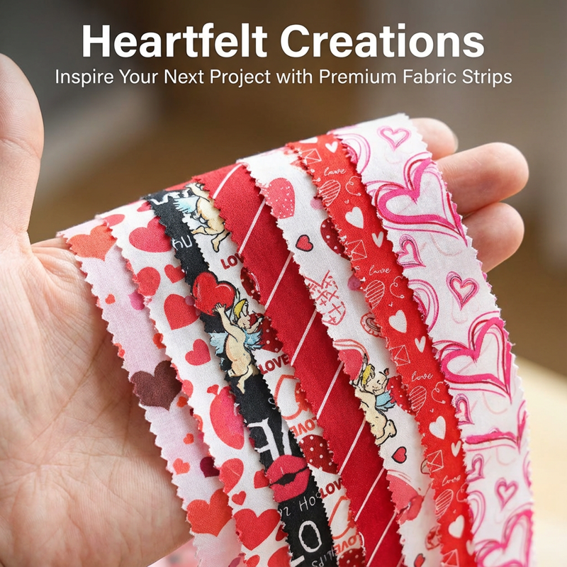 Precut Jelly Roll Fabric Strips Bundle for Quilting and Sewing - Pink Heart Design