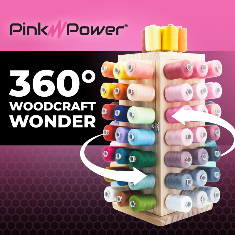 Wooden Thread Spool Organizer with 84 Rods & 360° Rotation - Sewing Accessories Stand