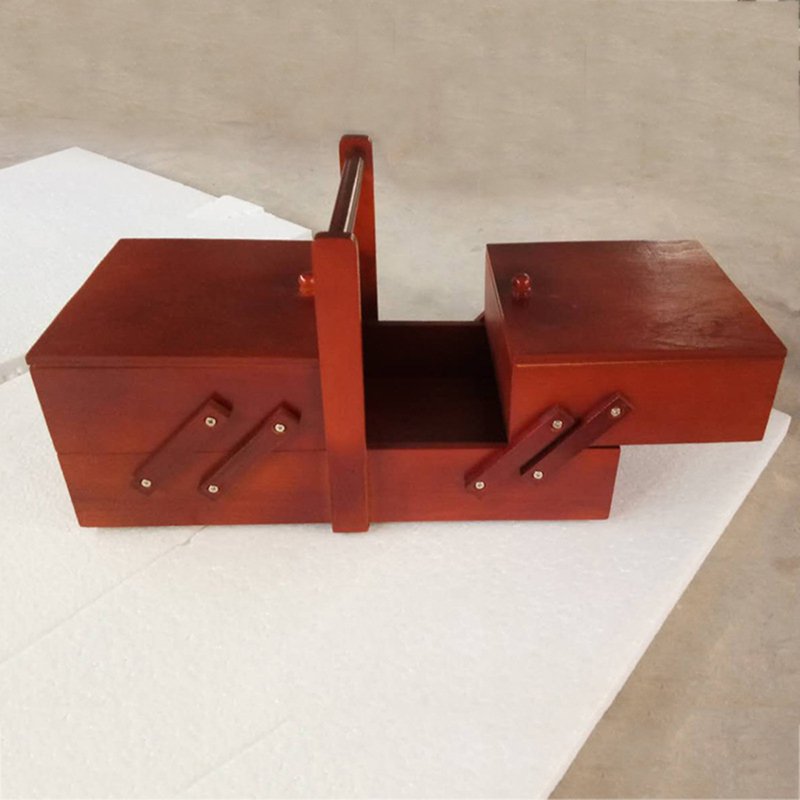 Expandable Wooden Sewing Basket with Handle - Red, 9.45 x 5.31 x 5.91 inches