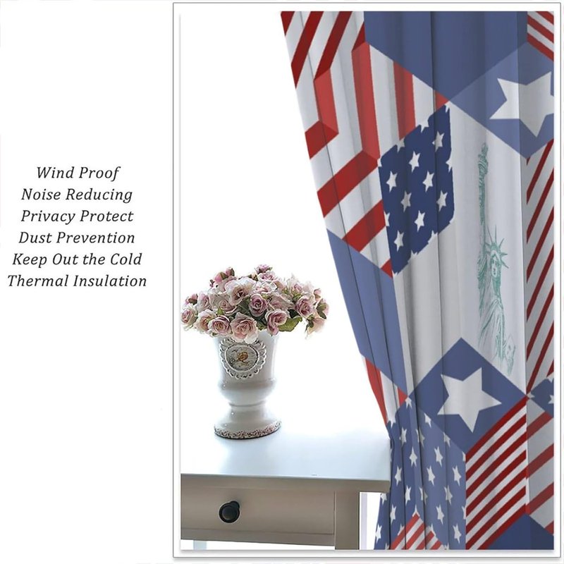 Blackout Curtains 84x84 Inches - Modern Geometric USA Flag Print Window Drapes