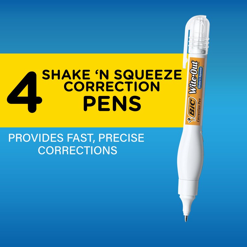 Correction Pen 4-Pack - Shake 'n Squeeze White Liquid Office Supplies