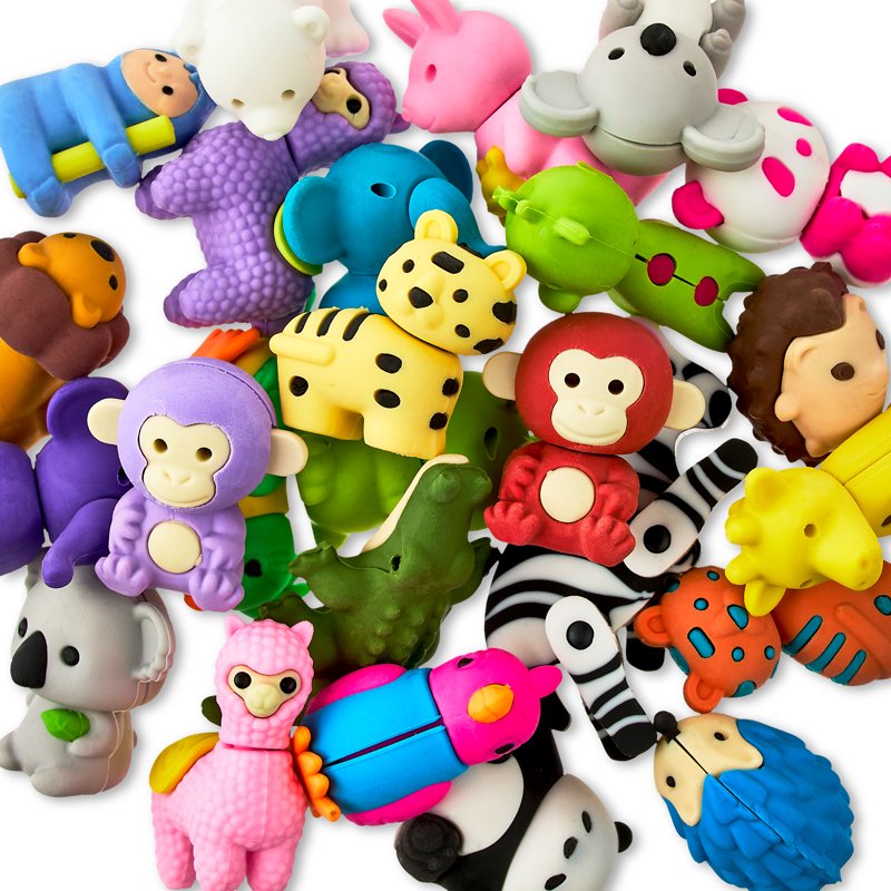 Animal Erasers Pack - 25 Colorful Pencil Topper Stationery Set for Kids