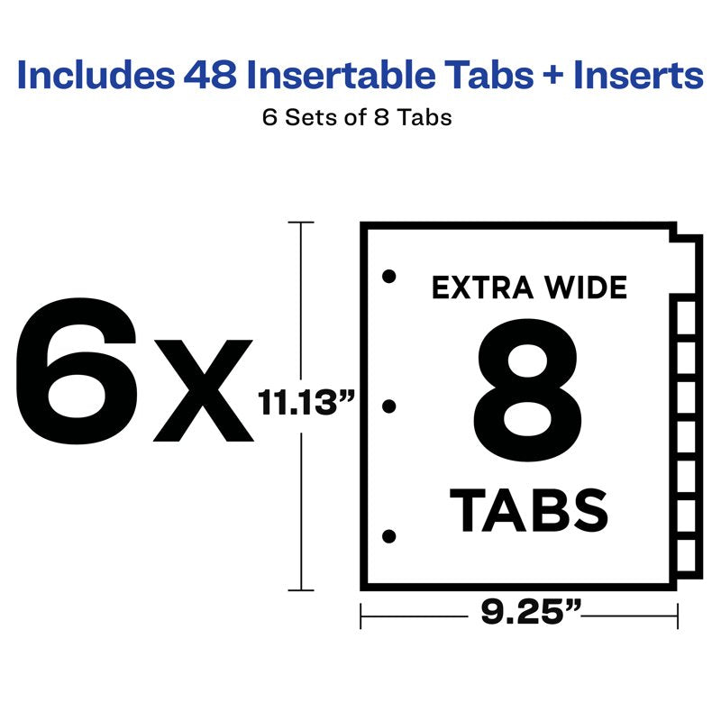 Big Tab Paper Dividers for Binders - 8-Tab Clear Inserts, 6 Sets