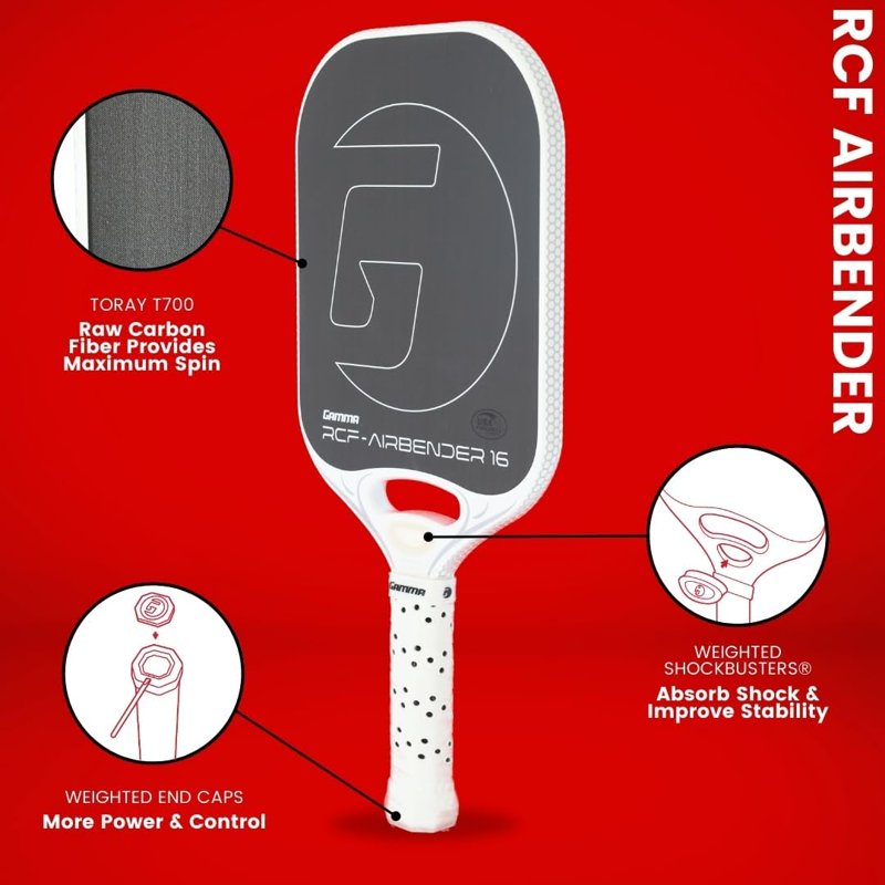 GAMMA Airbender 16 Carbon Fiber Pickleball Paddle with Open Throat • 8.3 oz
