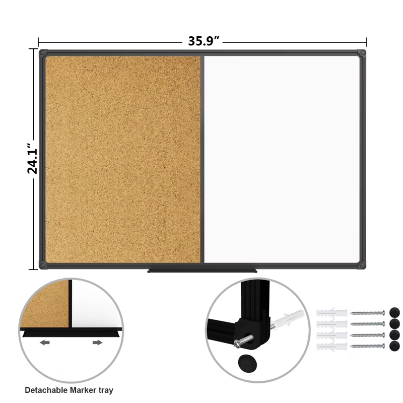 Magnetic Whiteboard and Cork Board Combo - 35x23 Wall Bulletin & Dry Erase Board